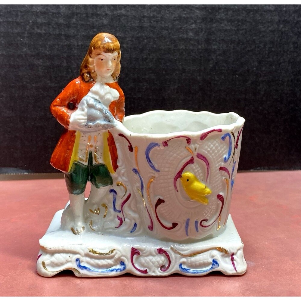 Gold Castle Ceramic Aristocrat Man Planter With Yellow Bird Japan Vintage
